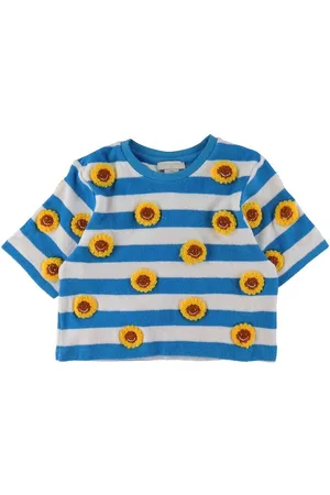 Stella McCartney T-Shirt - FrottÃ© - BlÃ¥/Hvidstribet m. Blom