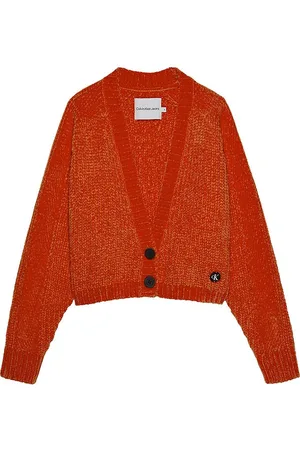Calvin Klein Cardigan - Velour - Chenille - Cropped - Coral Oran