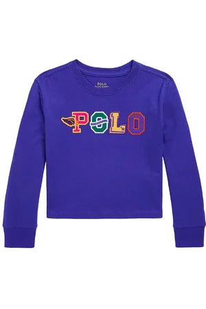Ralph Lauren Bluse - Cropped - BlÃ¥ m. Tekst