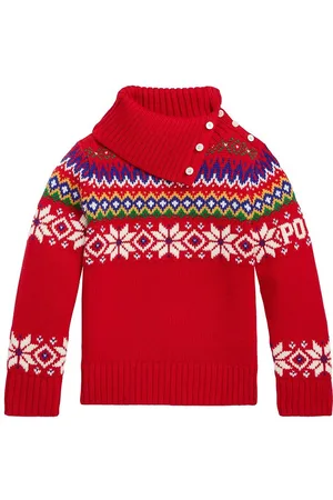 Ralph Lauren Bluse - Bomuld/Uld - Fair Isle - RÃ¸d m. MÃ¸nste