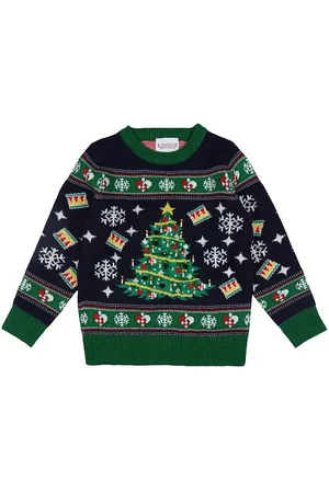 Jule-Sweaters S Bluse - Christmas Tree - Strik - Navy/GrÃ¸n