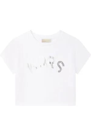 Michael Kors T-shirt - Cropped - Hvid m. SÃ¸lv