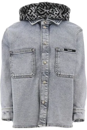 VERSACE Denimjakke m. HÃ¦tte - Blue Medium m. GrÃ¥meleret/Sort