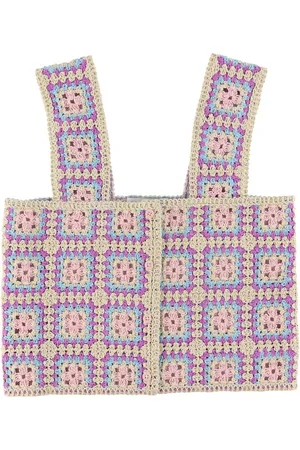 Stella McCartney Top - Cropped - HÃ¦klet - Sand/Lilla/BlÃ¥/Ro