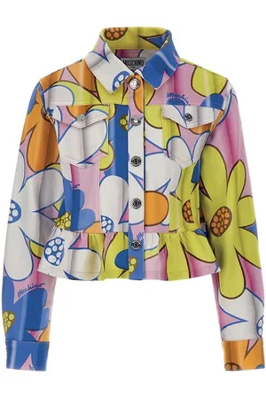 Moschino Denimjakke - Cropped - Pink Flowers