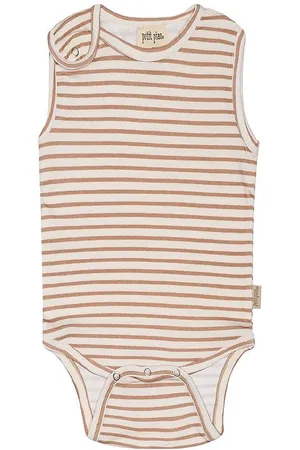 Petit Piao Body u/Ã¦ - Striped - Summer Camel/Offwhite