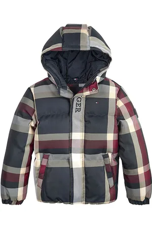 Tommy Hilfiger Dynejakke - Global Stripe Check - RÃ¸d/Hvid/Navyte