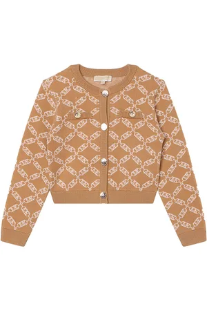 Michael Kors Cardigan - Cropped - Strik - Dark Stone/Hvid m. MÃ¸n