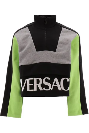 VERSACE Sweatshirt m. LynlÃ¥s - GrÃ¥meleret m. Sort/NeongrÃ¸n