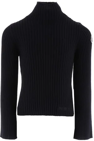 Moncler Bluse m. Rullekrave - Akryl/Uld - Rib - Sort