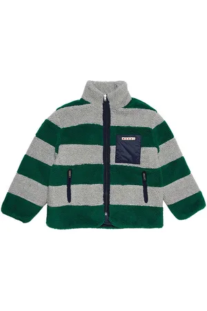 Marni Fleecejakke m. For - GrÃ¥meleret/GrÃ¸nstribet m. Navy