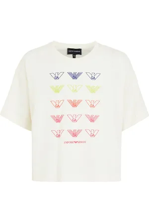 Emporio Armani T-shirt - Cropped - Hvid m. Logoer