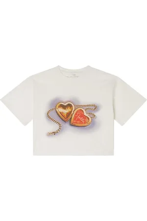 Stella McCartney T-shirt - Cropped - Hvid m. Hjerter
