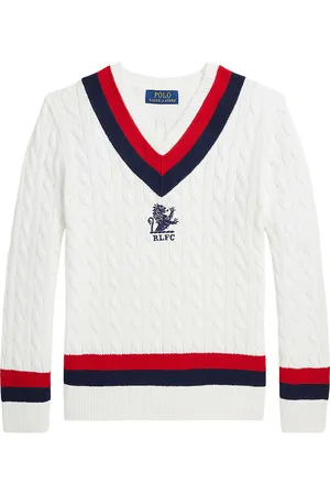 Ralph Lauren Bluse - Strik - Deckwash White m. Navy/RÃ¸d