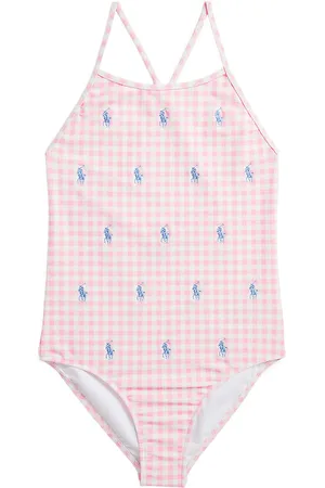 Ralph Lauren Badedragt - Pink/Hvidternet m. Logoer
