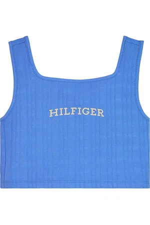 Tommy Hilfiger Top - Cropped - Rib - Blue Spell m. Hvid