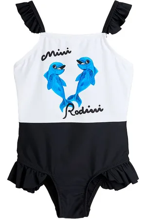 Mini Rodini Badedragt - UV 50+ - Dolphins Frill - Hvid/Sort