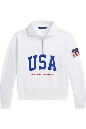 Ralph Lauren Sweatshirt m. LynlÃ¥s - Cropped - Hvid m. USA