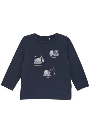 Minymo Bluse - Blue Nights m. Arbejdsmaskiner