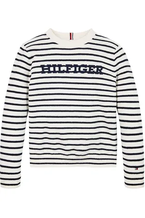Tommy Hilfiger Bluse - Strik - Monotype - White Base/Blue Stripe