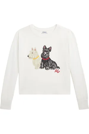 Ralph Lauren Bluse - Cropped - Hvid m. Hunde