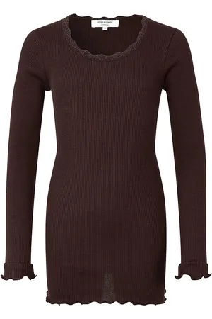 Rosemunde Bluse - Silke/Bomuld - Rib - Dark Espresso m. Blonder