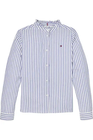 Tommy Hilfiger Bluse - Ruffle Collar - Mid Blue/Optic White