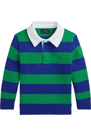 Ralph Lauren Bluse - Strik - GrÃ¸n/BlÃ¥stribet