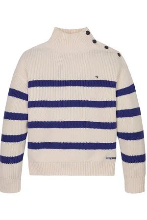Tommy Hilfiger Bluse - Strik - Mock Neck - Ivory Petal/Wedge Blu