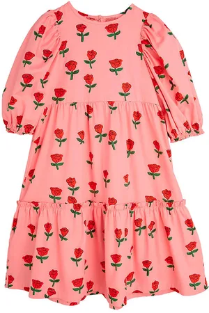 Mini Rodini Kjole - Roses AOP Puff - Pink