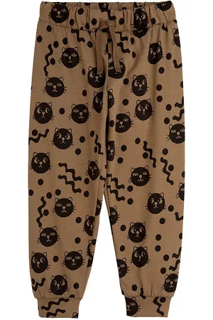 Mini Rodini Sweatpants - Squiggly Cats AOP - Brown