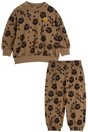 Mini Rodini BabysÃ¦t - Squiggly Cats AOP - Brown