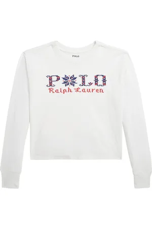 Ralph Lauren Bluse - Cropped - Hvid m. Broderi