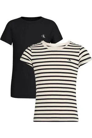 Calvin Klein T-shirts - 2-pak - Stripe Slim - Turtledove/Ck Blac
