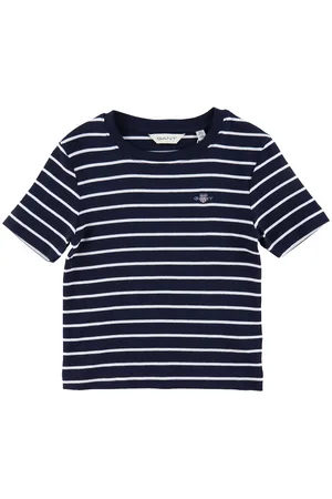 GANT T-Shirt - Striped Shield Slim - Rib - Evening Blue