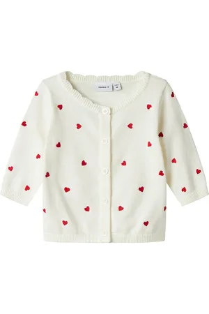 NAME IT Cardigan - Strik - NbfFisilly - Cloud Dancer m. Hjerter