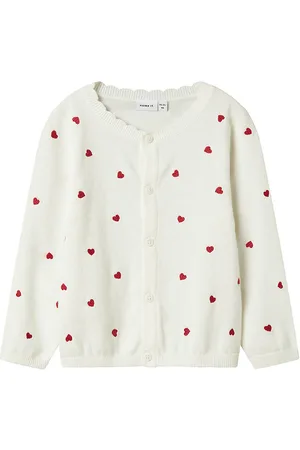 NAME IT Cardigan - NmfFisilly - Strik - Cloud Dancer m. Hjerter