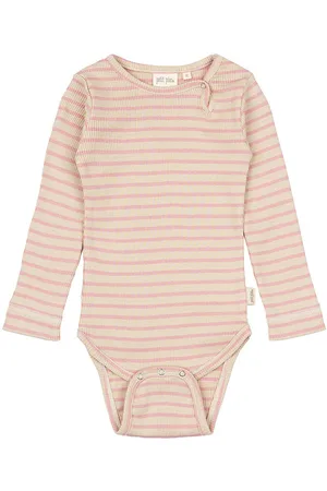 Petit Piao Body l/Ã¦ - Rib - Modal - Bright Rose/Dark Off White