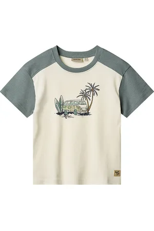 WHEAT T-shirt - Hector - Ivory/StÃ¸vet GrÃ¸n m. Print