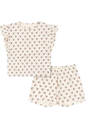 Konges Sløjd Sæt - T-shirt/Shorts - Lin Frill - Cherry Motif