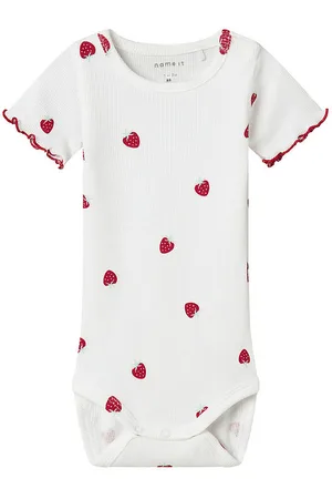 NAME IT Body k/æ - Rib - NbfJillie - Bright White m. Jordbær