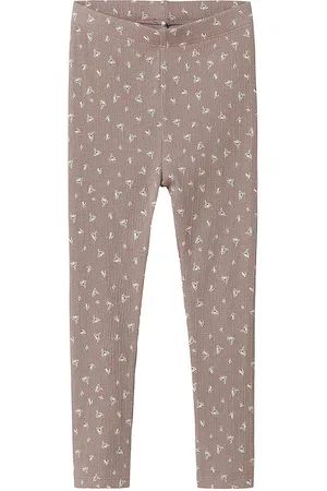 NAME IT Leggings - Rib - NmfHoise - Purpel Dove m. Blomster