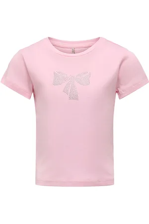 ONLY T-shirt - KogKira - Roseate Spoonbil/Bow m. Rhinsten