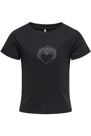ONLY T-shirt - KogKira - Sort/Hjerte m. Rhinsten