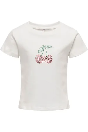 ONLY T-shirt - KogKira - Cloud Dancer/Cherry m. Rhinsten
