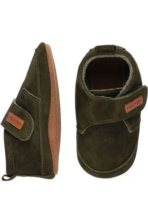 Melton Hjemmesko - Suede Slippers m. Velcro - Dark Olive