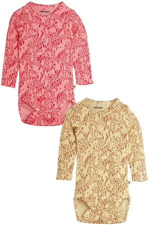 Mini Rodini Body l/æ - 2-pak - Pink/Beige m. Leopardprint