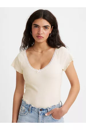 Levi's Kvinder Kortærmede - Dry Goods Tshirt med vhals Hvid