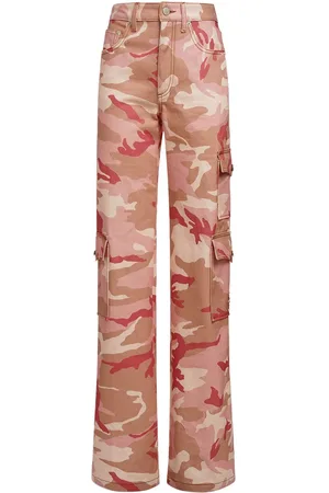 Alessandra Rich Cotton Gabardine Camouflage Cargo Pants