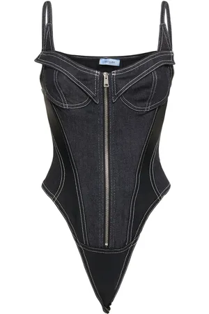 MUGLER Kvinder Bodies - Denim Front Zip Corset Bodysuit
